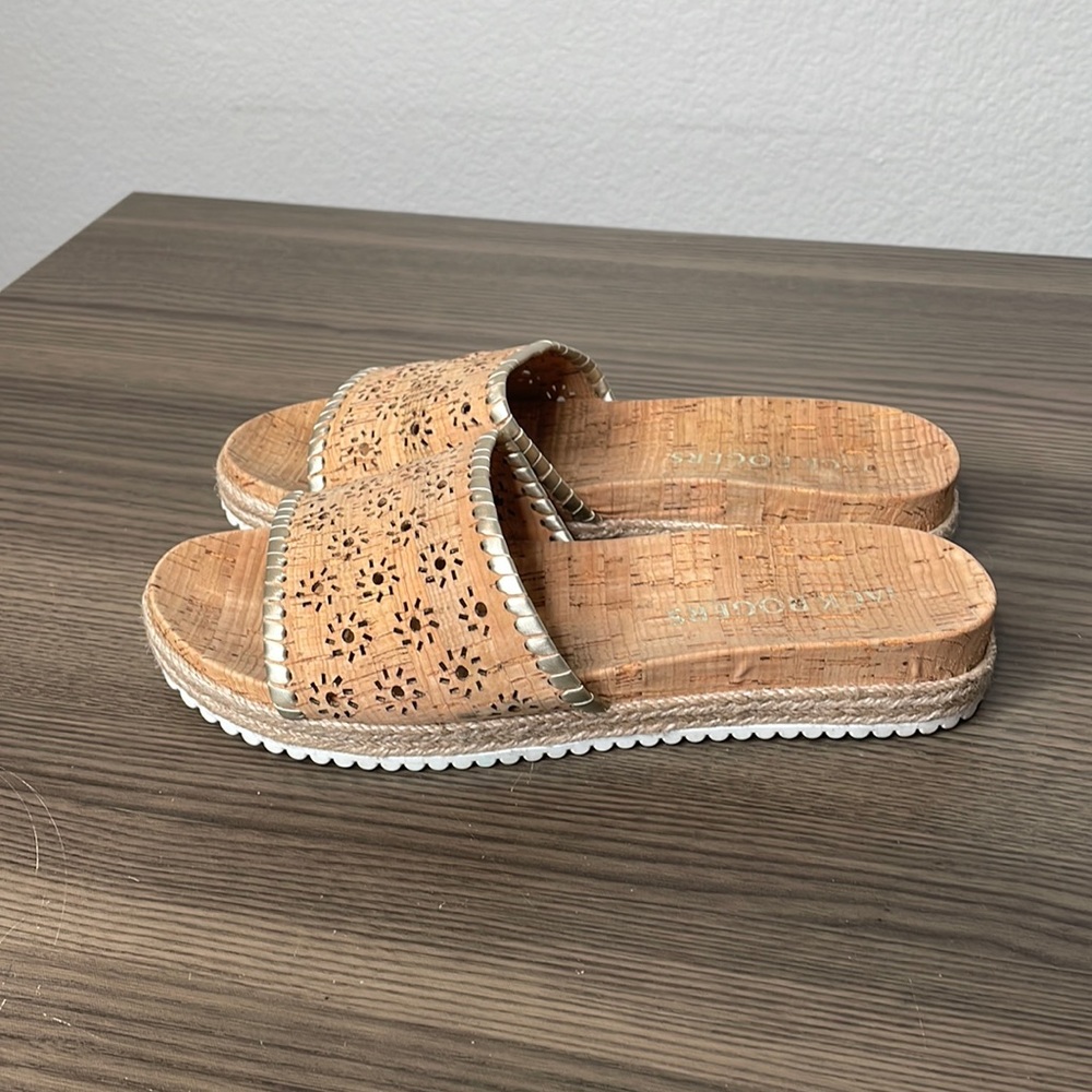 Jack Rogers Metallic Floral Espadrille Cork Slide Sandals